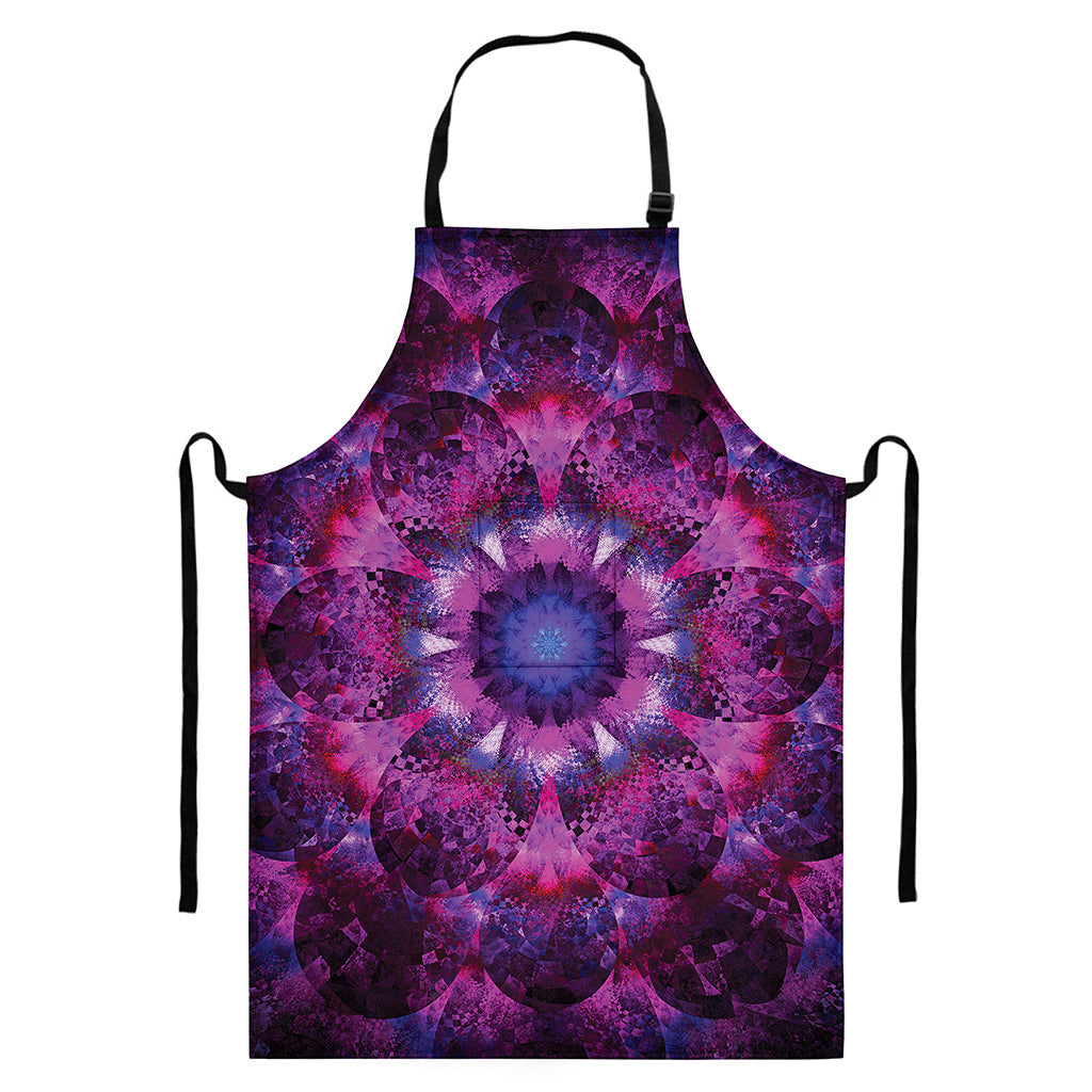 Purple Mandala Flower Print Bib Apron With Pocket