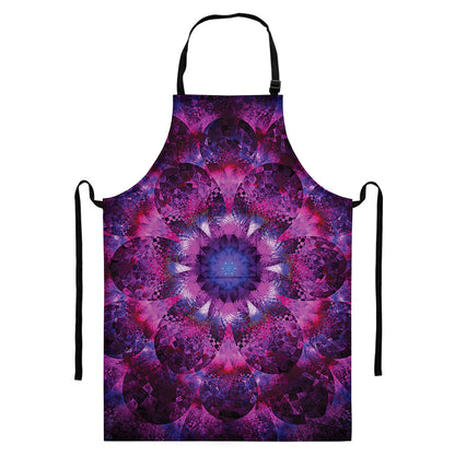 Purple Mandala Flower Print Bib Apron With Pocket