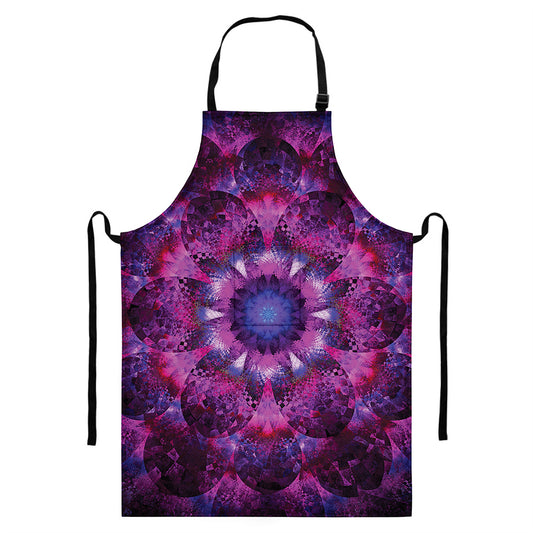 Purple Mandala Flower Print Bib Apron With Pocket