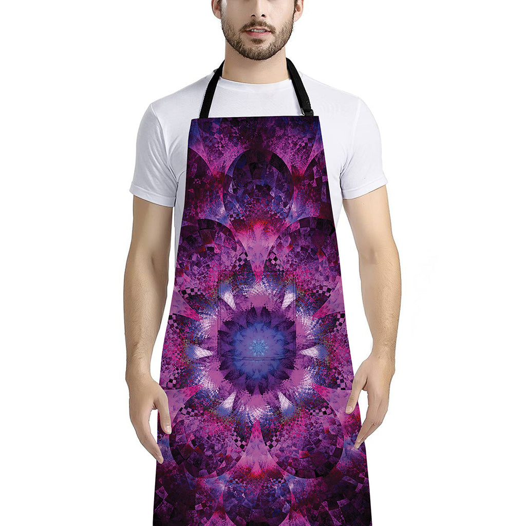 Purple Mandala Flower Print Bib Apron With Pocket