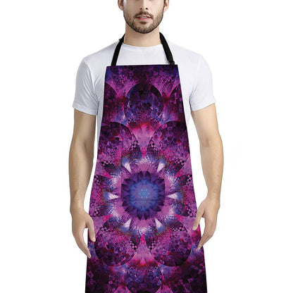 Purple Mandala Flower Print Bib Apron With Pocket