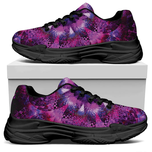 Purple Mandala Flower Print Black Chunky Shoes
