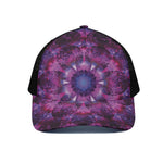 Purple Mandala Flower Print Black Mesh Trucker Cap