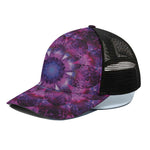 Purple Mandala Flower Print Black Mesh Trucker Cap