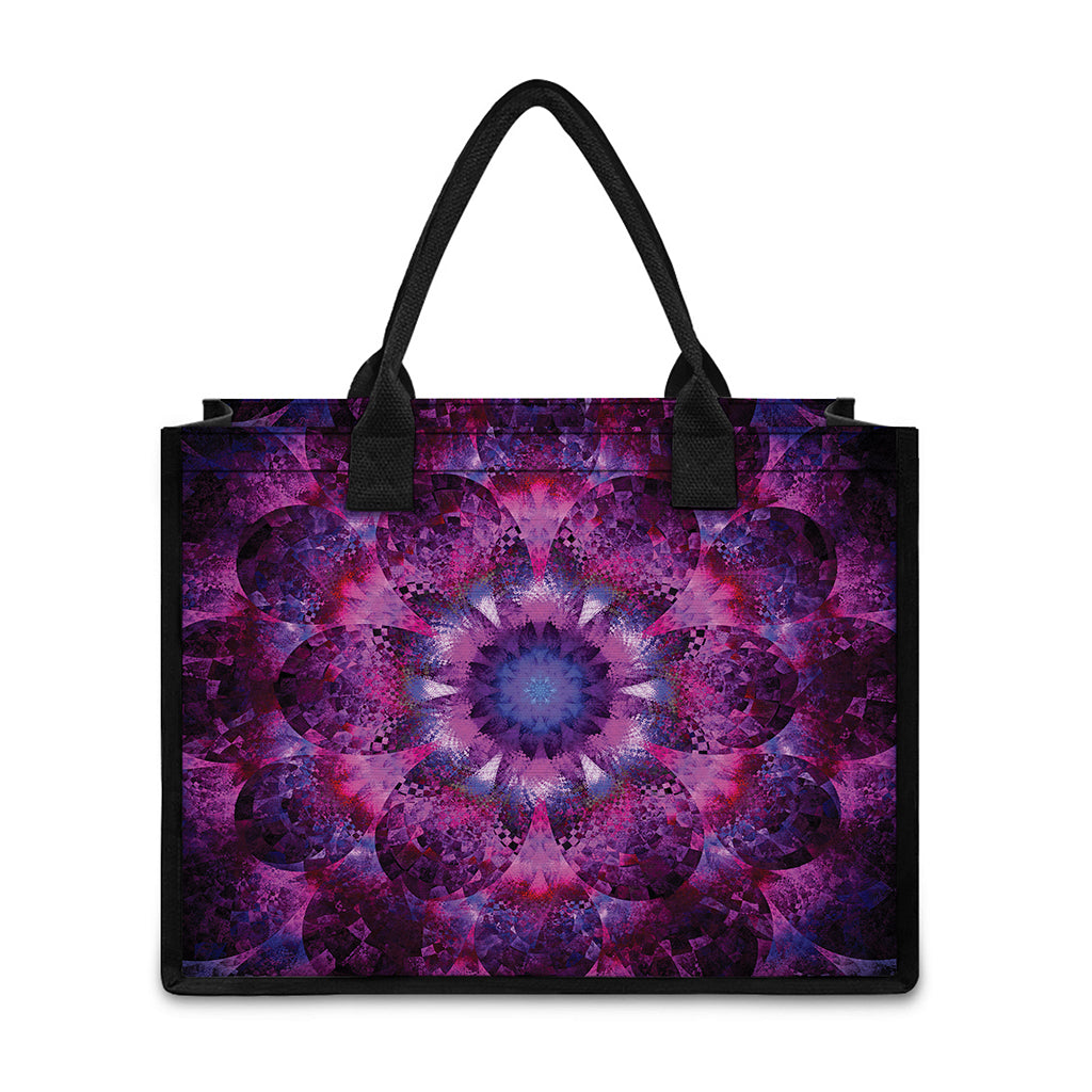 Purple Mandala Flower Print Canvas Tote Bag