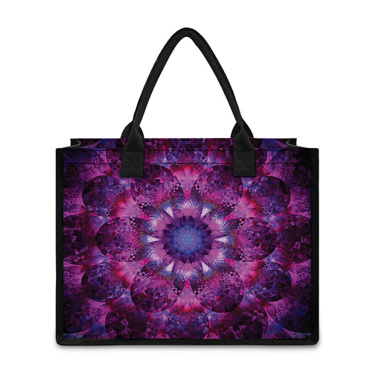 Purple Mandala Flower Print Canvas Tote Bag