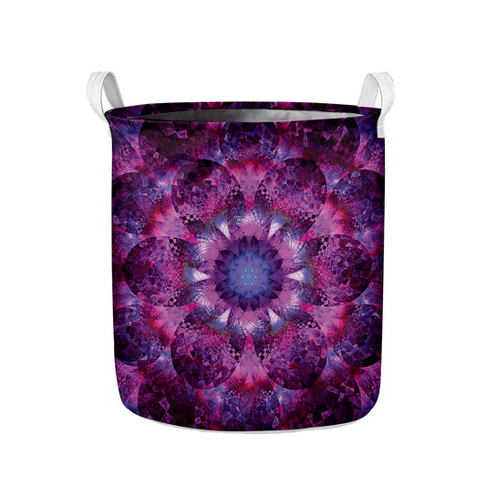 Purple Mandala Flower Print Collapsible Laundry Basket