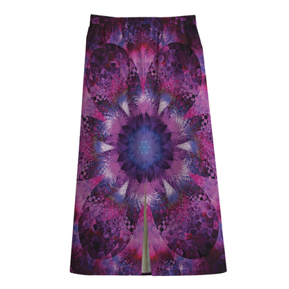 Purple Mandala Flower Print Cotton Front Slit Maxi Skirt