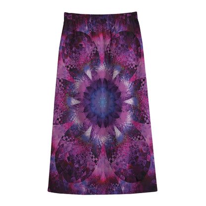 Purple Mandala Flower Print Cotton Front Slit Maxi Skirt