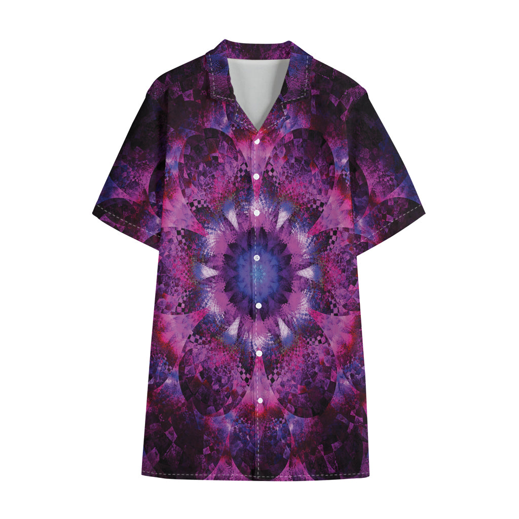 Purple Mandala Flower Print Cotton Hawaiian Shirt