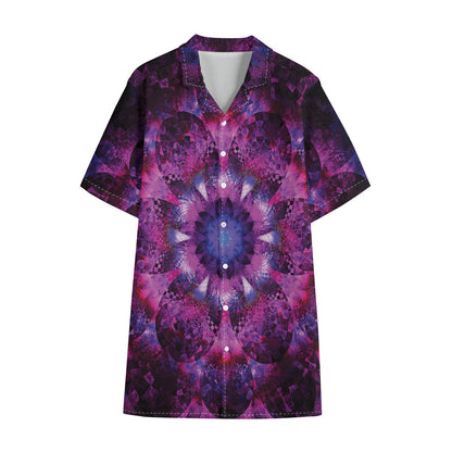 Purple Mandala Flower Print Cotton Hawaiian Shirt