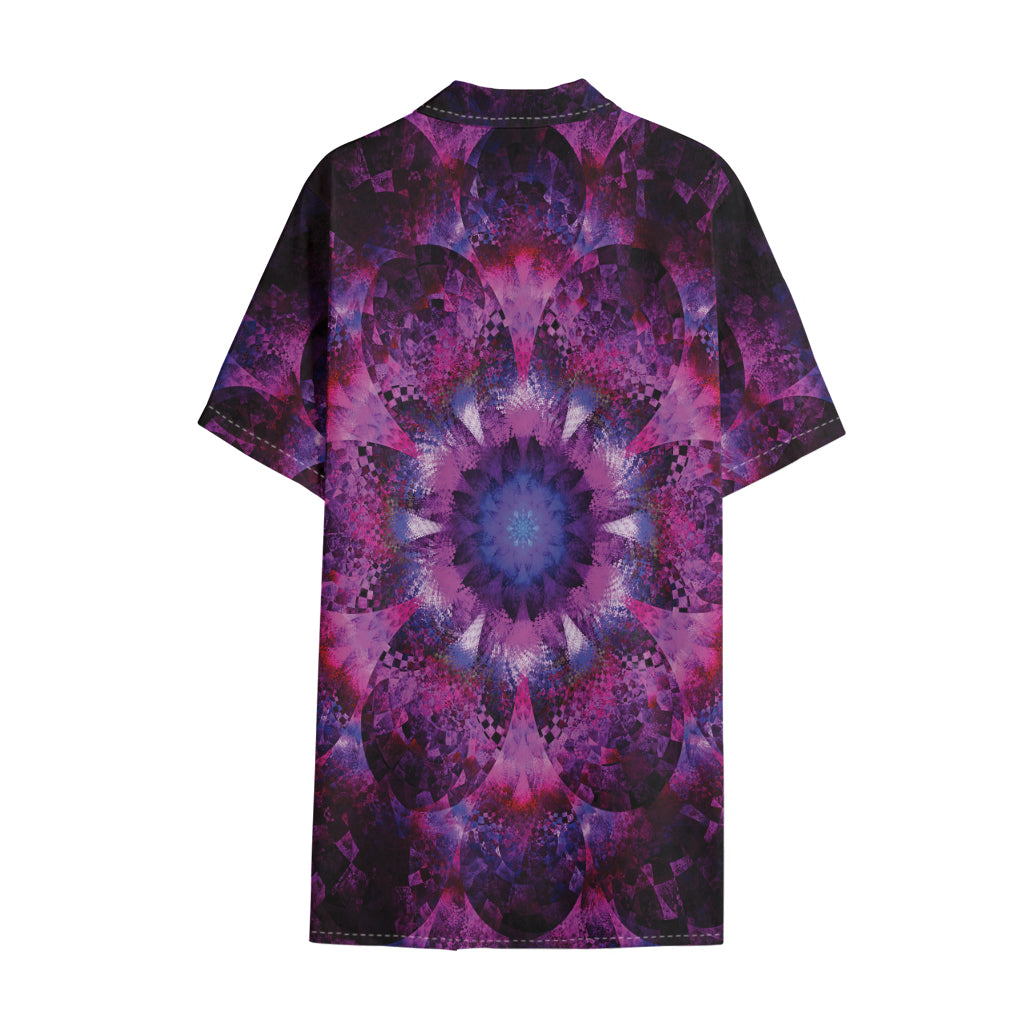 Purple Mandala Flower Print Cotton Hawaiian Shirt