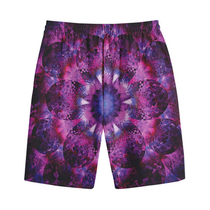 Purple Mandala Flower Print Cotton Shorts
