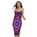 Purple Mandala Flower Print Cross Back Cami Dress