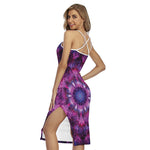 Purple Mandala Flower Print Cross Back Cami Dress