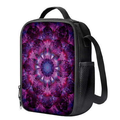 Purple Mandala Flower Print Crossbody Lunch Bag