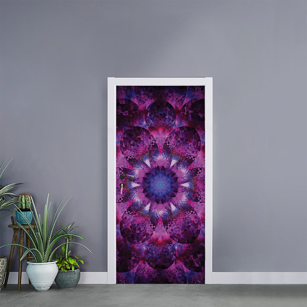 Purple Mandala Flower Print Door Sticker