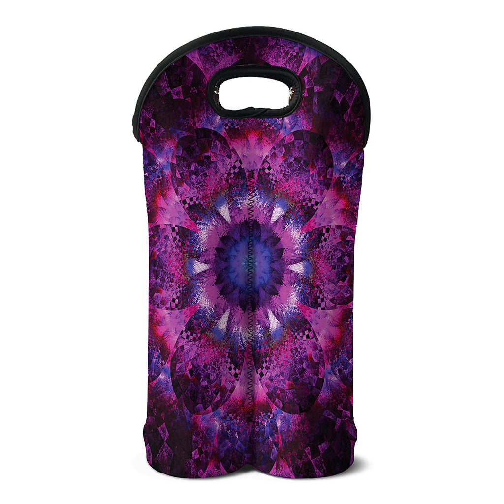 Purple Mandala Flower Print Double Neoprene Wine Tote