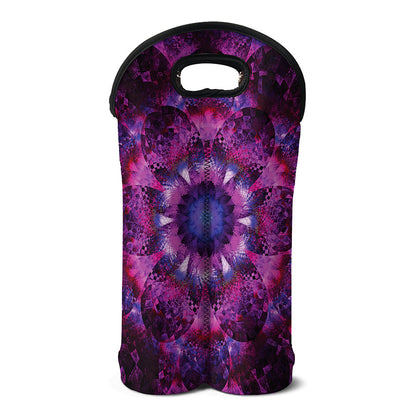 Purple Mandala Flower Print Double Neoprene Wine Tote
