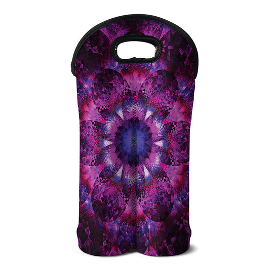 Purple Mandala Flower Print Double Neoprene Wine Tote