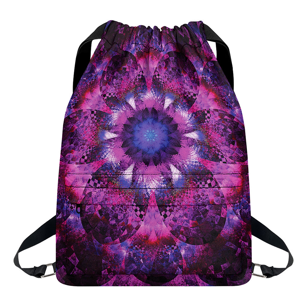 Purple Mandala Flower Print Drawstring Backpack