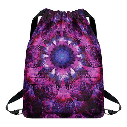 Purple Mandala Flower Print Drawstring Backpack