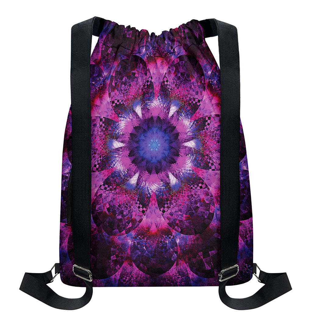 Purple Mandala Flower Print Drawstring Backpack