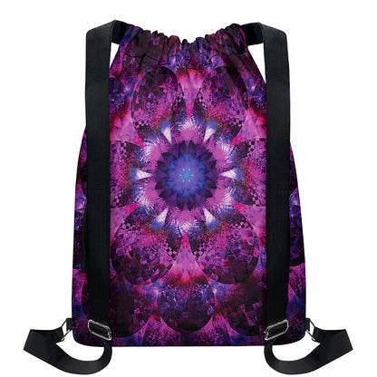 Purple Mandala Flower Print Drawstring Backpack