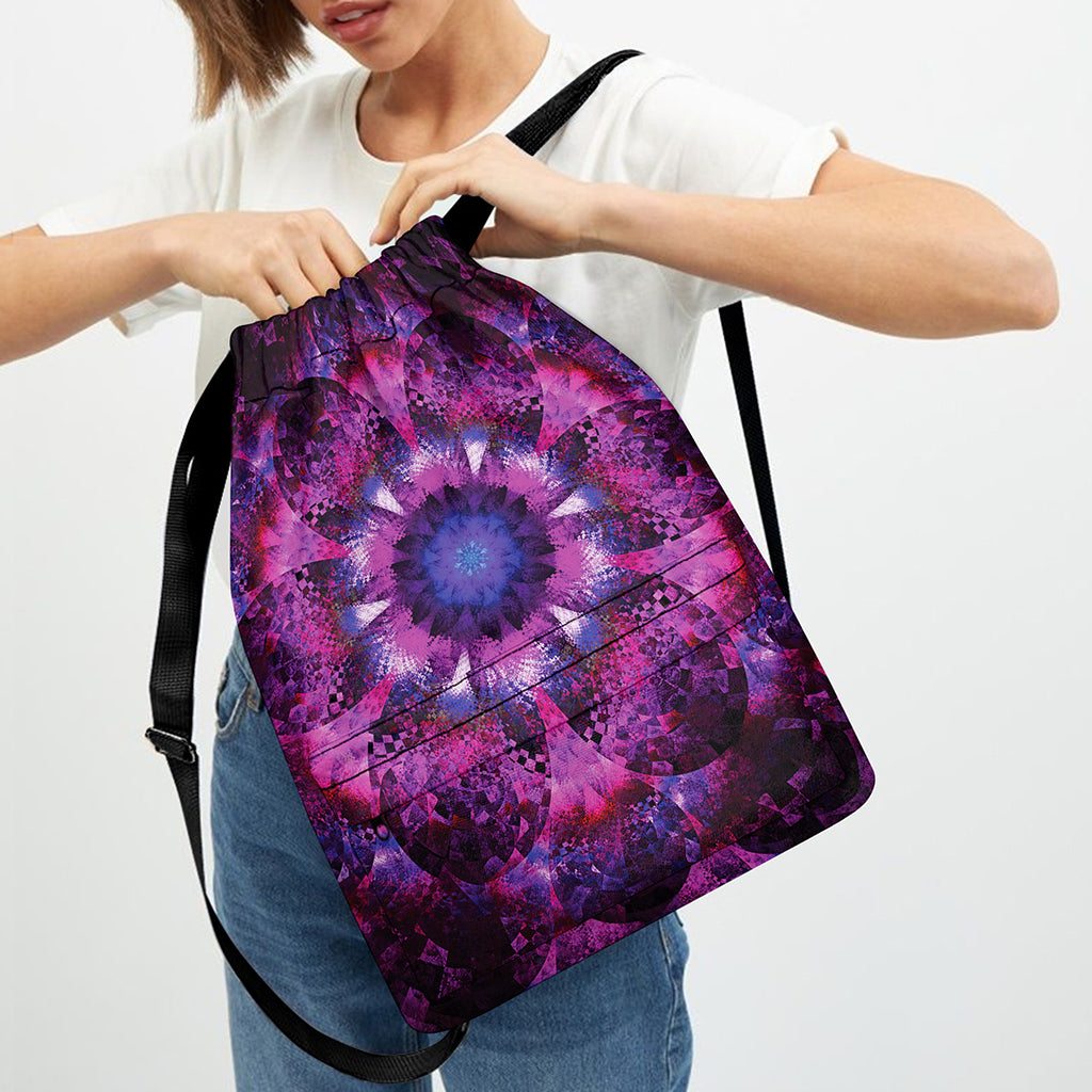 Purple Mandala Flower Print Drawstring Backpack