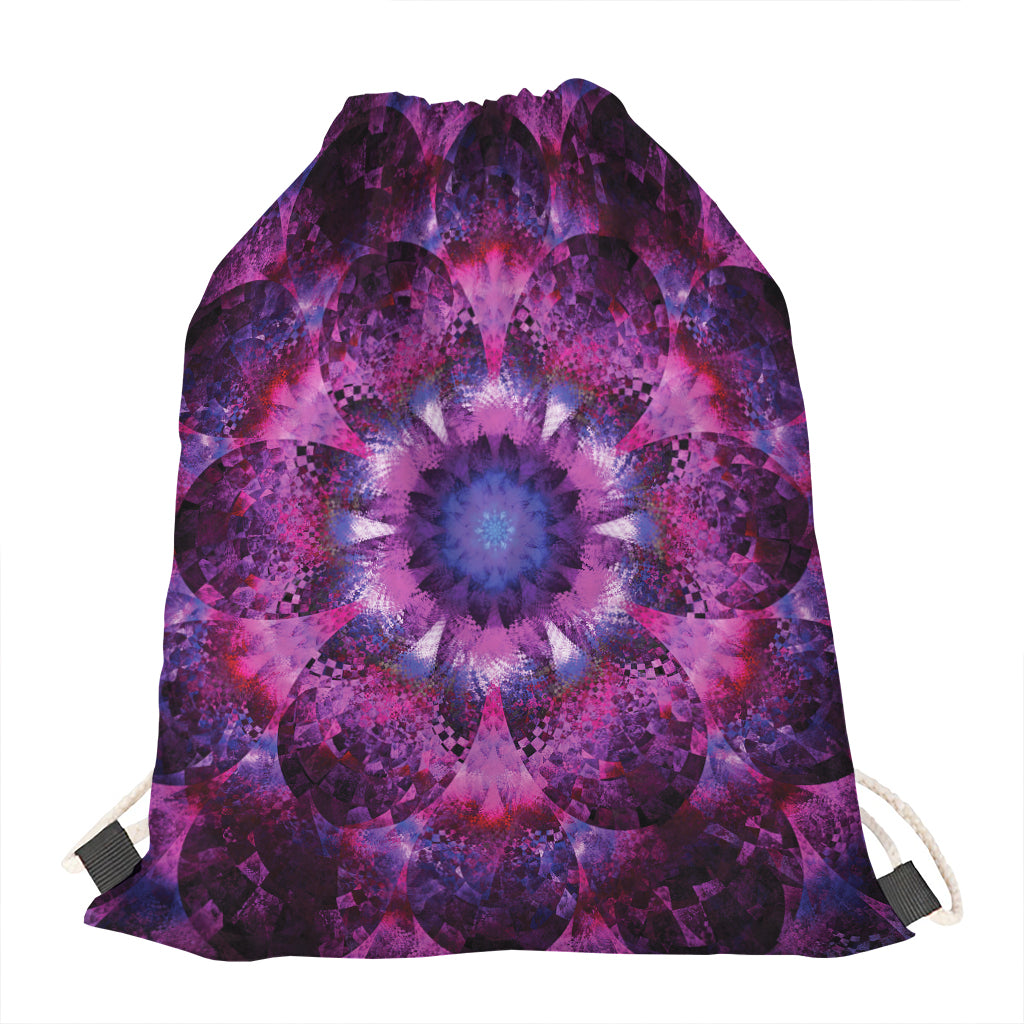 Purple Mandala Flower Print Drawstring Bag