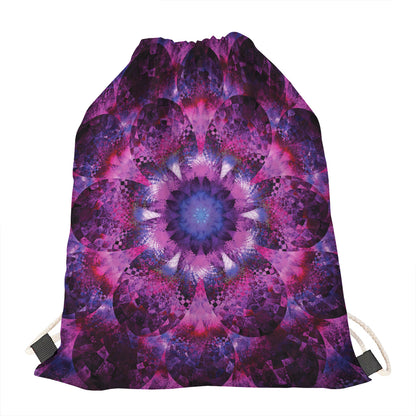 Purple Mandala Flower Print Drawstring Bag