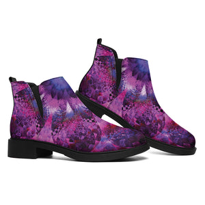 Purple Mandala Flower Print Flat Ankle Boots