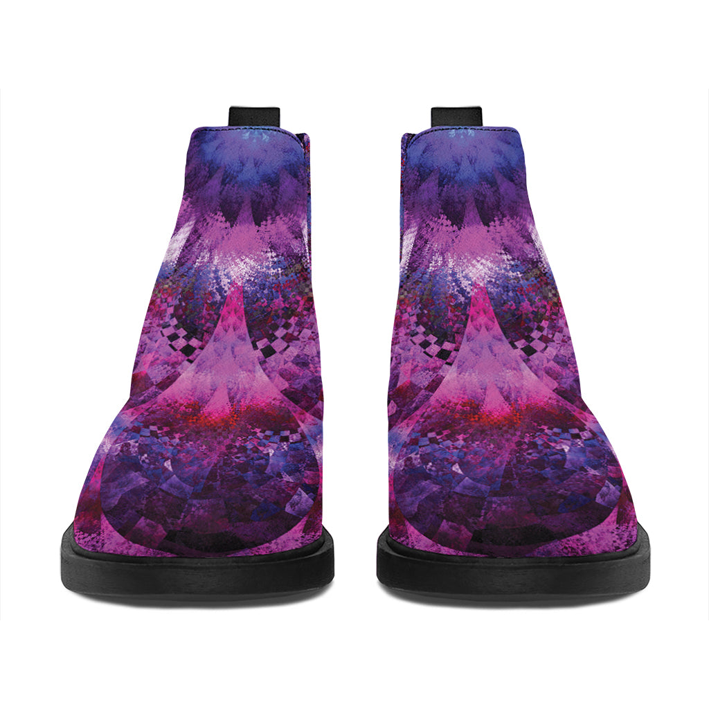 Purple Mandala Flower Print Flat Ankle Boots