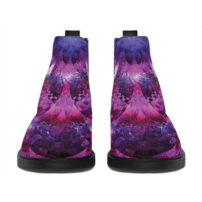 Purple Mandala Flower Print Flat Ankle Boots