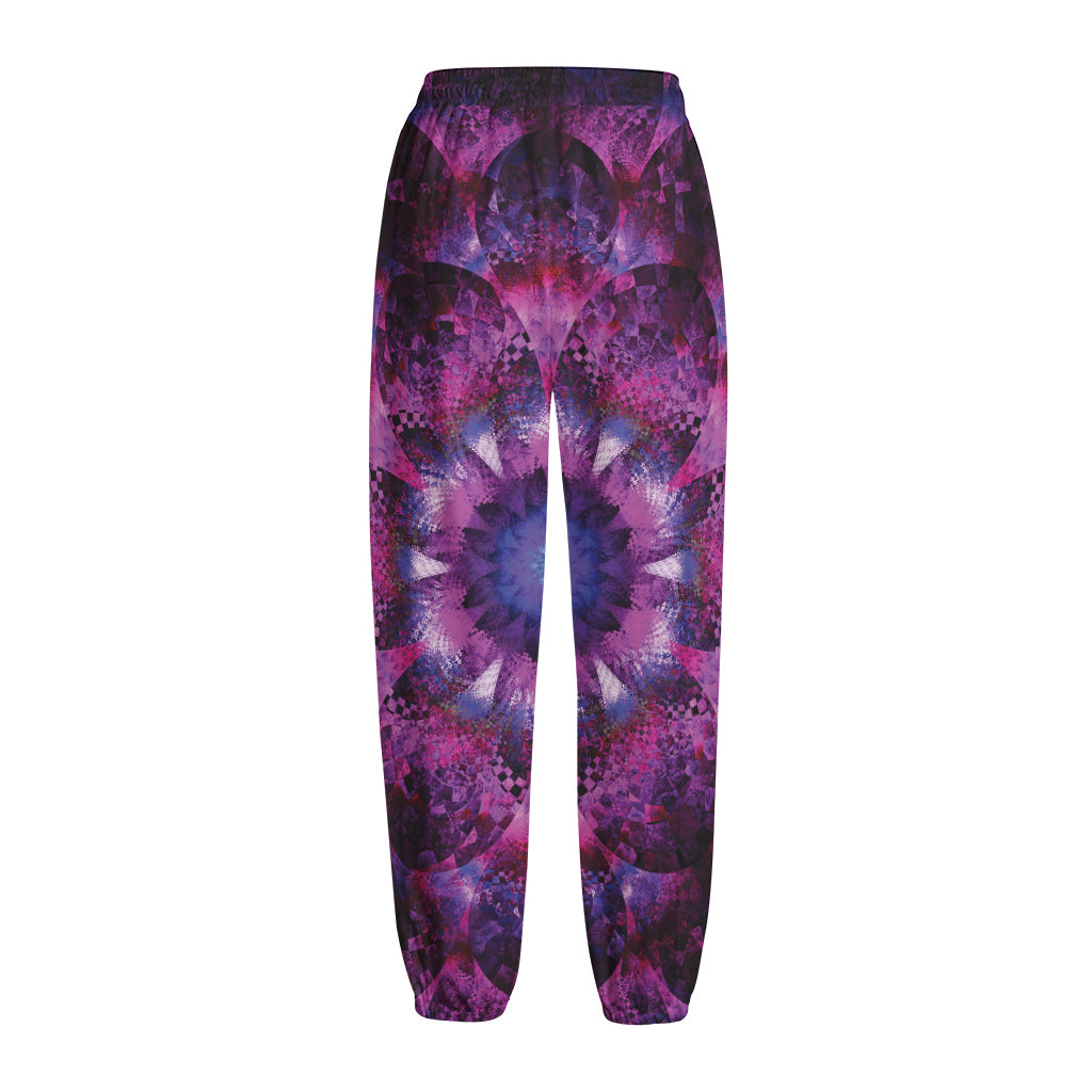 Purple Mandala Flower Print Fleece Lined Knit Pants