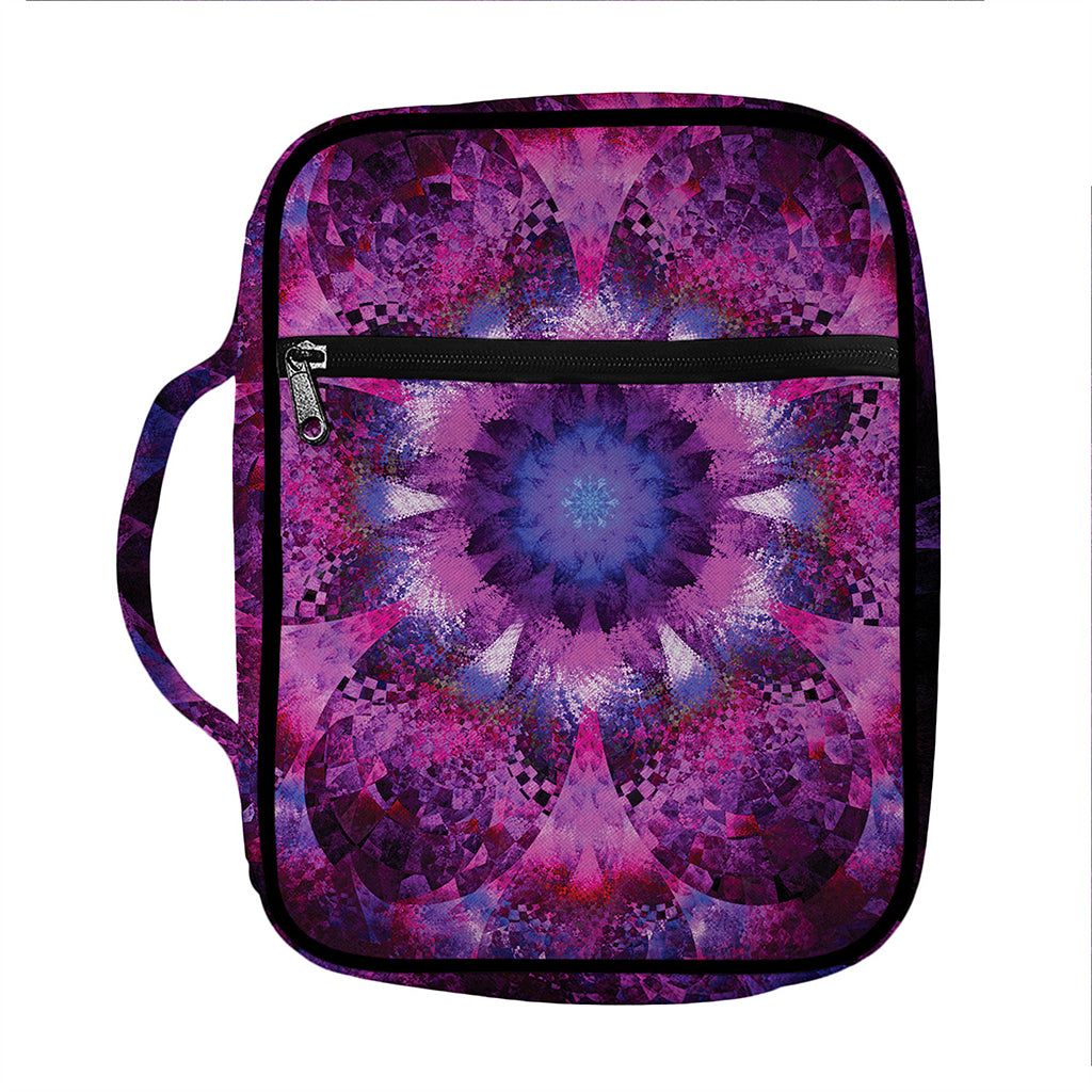 Purple Mandala Flower Print Front Pocket Bible Bag