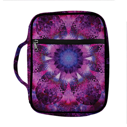 Purple Mandala Flower Print Front Pocket Bible Bag