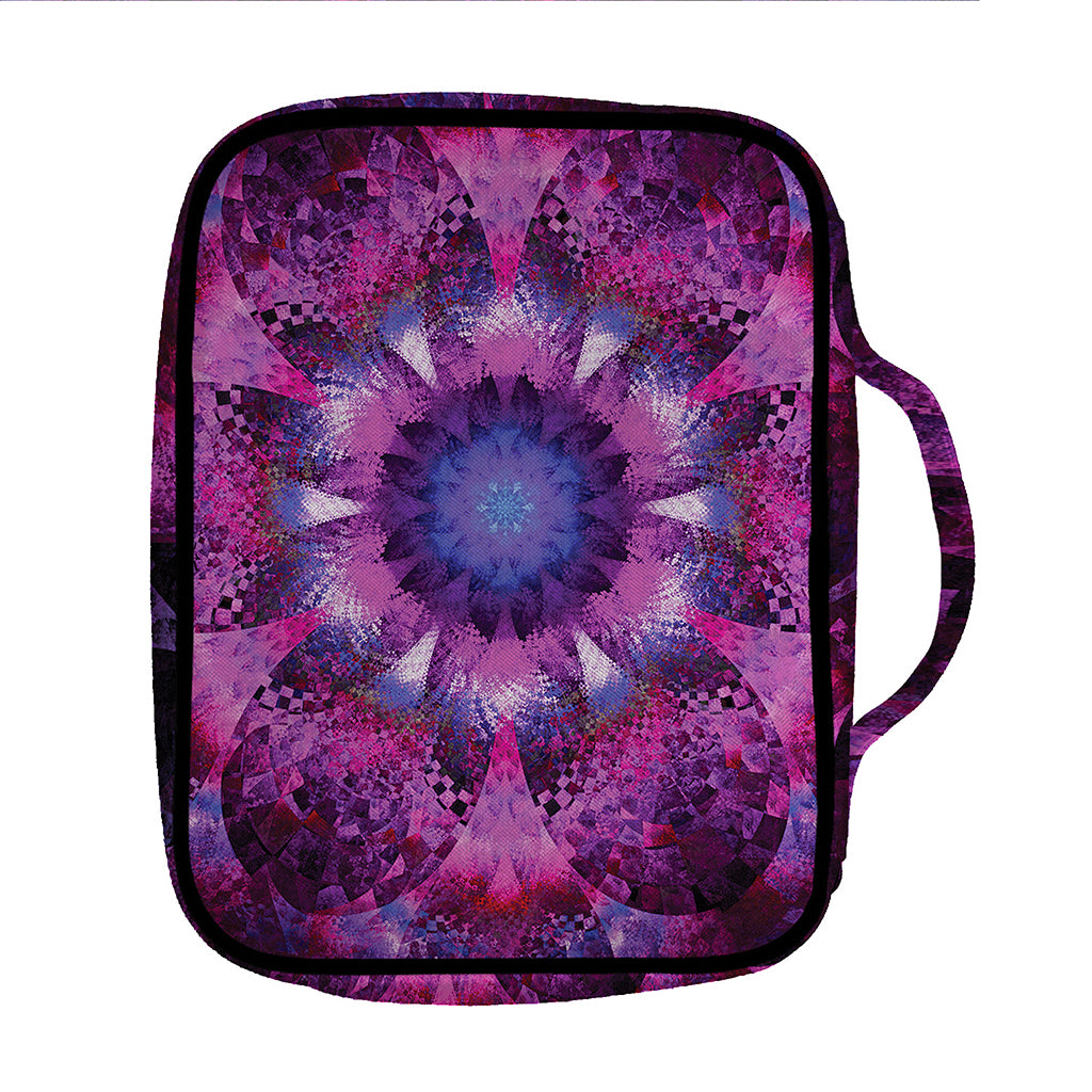 Purple Mandala Flower Print Front Pocket Bible Bag