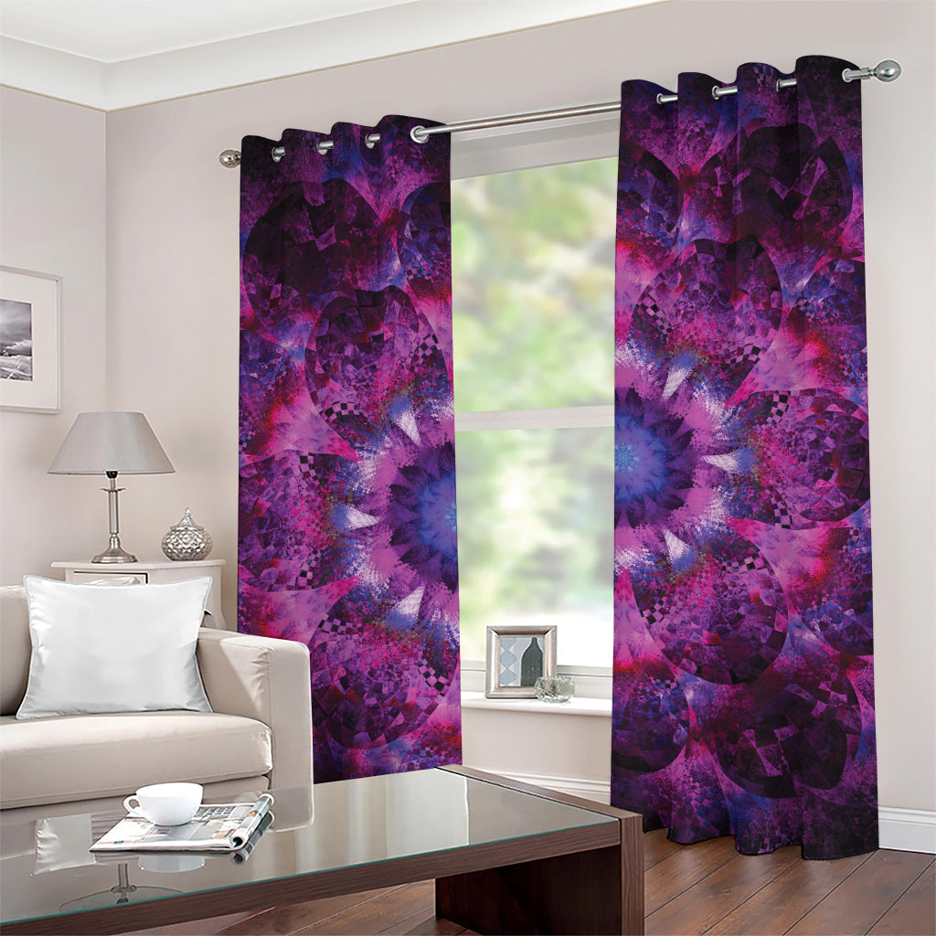 Purple Mandala Flower Print Grommet Curtains