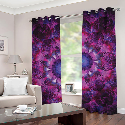 Purple Mandala Flower Print Grommet Curtains