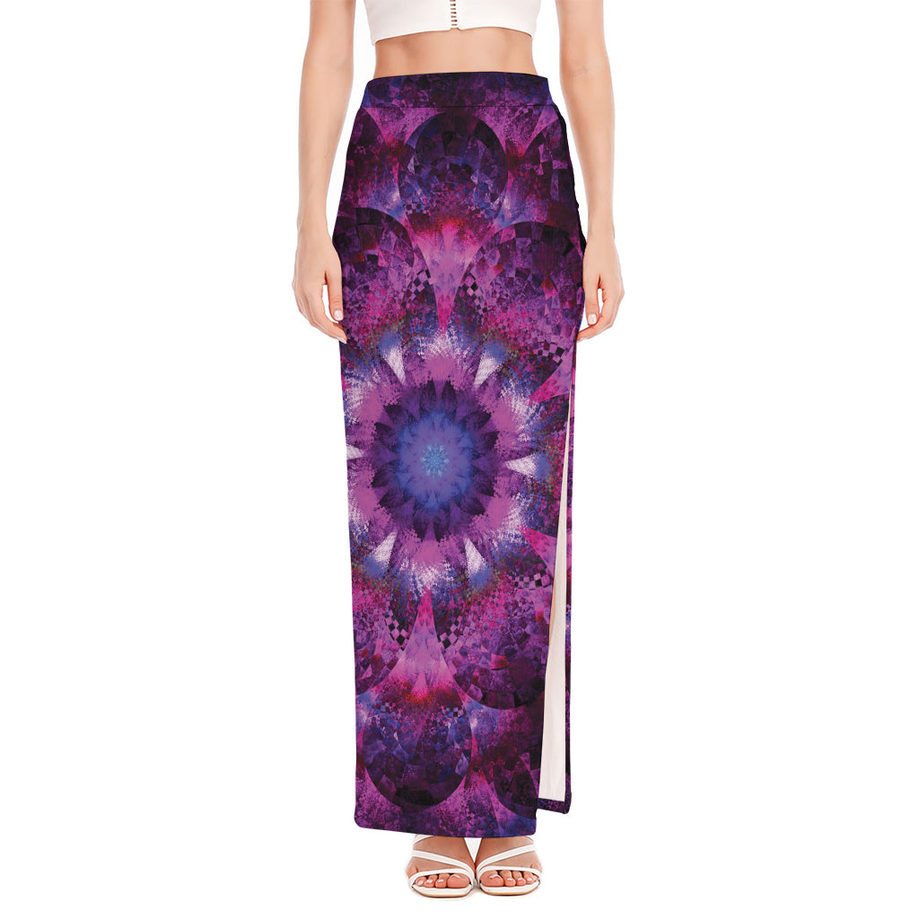 Purple Mandala Flower Print High Slit Maxi Skirt
