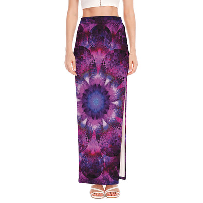 Purple Mandala Flower Print High Slit Maxi Skirt