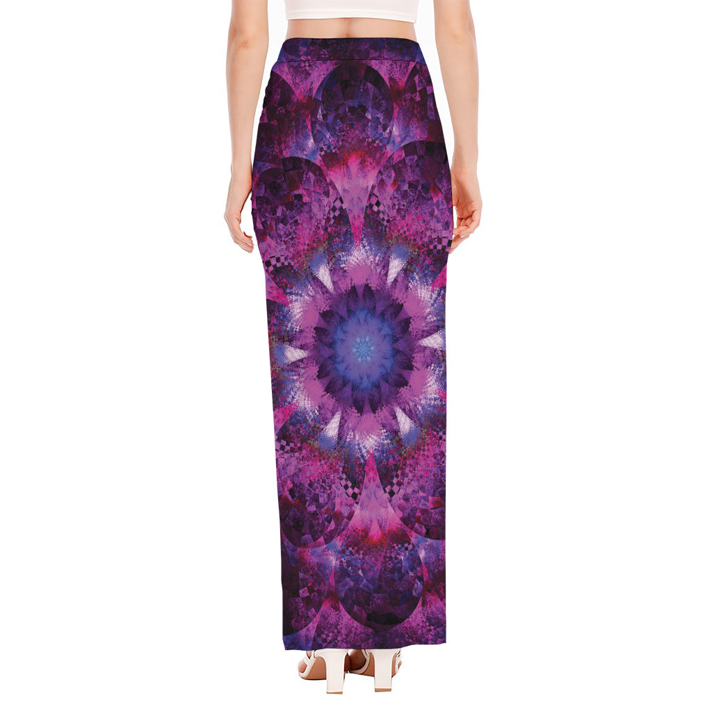 Purple Mandala Flower Print High Slit Maxi Skirt