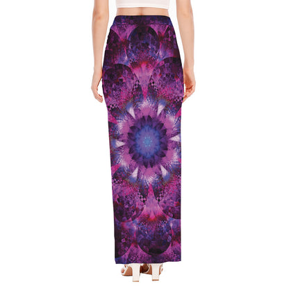 Purple Mandala Flower Print High Slit Maxi Skirt