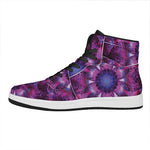 Purple Mandala Flower Print High Top Leather Sneakers