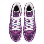 Purple Mandala Flower Print High Top Leather Sneakers