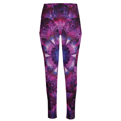 Purple Mandala Flower Print High-Waisted Pocket Leggings