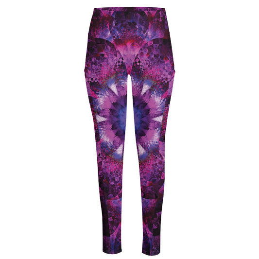 Purple Mandala Flower Print High-Waisted Pocket Leggings