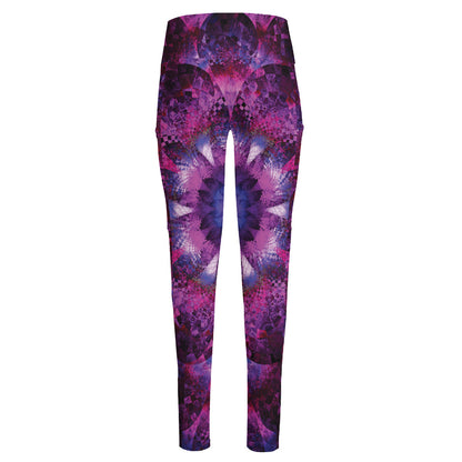 Purple Mandala Flower Print High-Waisted Pocket Leggings
