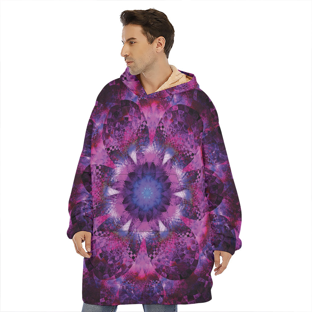 Purple Mandala Flower Print Hoodie Blanket